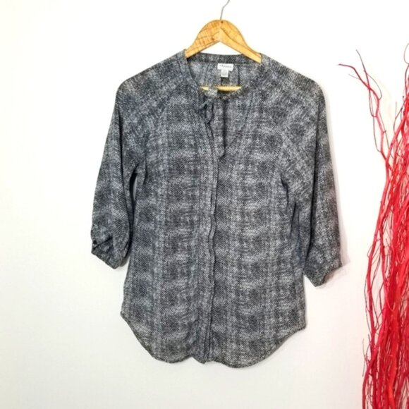 Tops - Dynamite Black White Patterned Button Down Blouse Business Casual Lightweight S